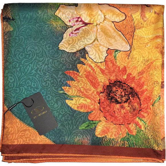 NWT Double Sided Silk Scarf 53"x53" Large Square Shawl Wrap SJJL 3244 - Picture 9 of 9